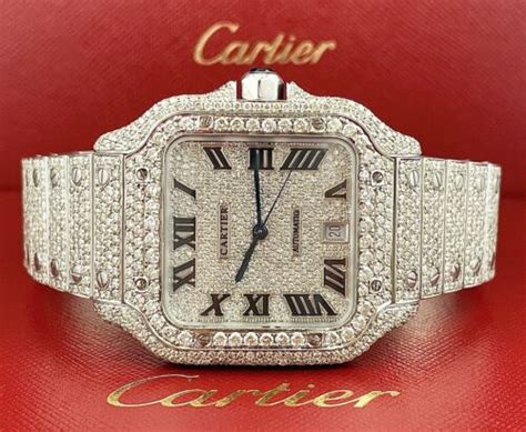 cartier santos ice out|cartier iced out watch value.